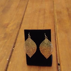 Gold leaf filigree earrings.